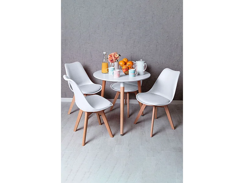 Descuento extra - Conjunto Mesa Tower Redonda 80 cm Blanca y Pack 4 Sillas Synk Basic - Blanco