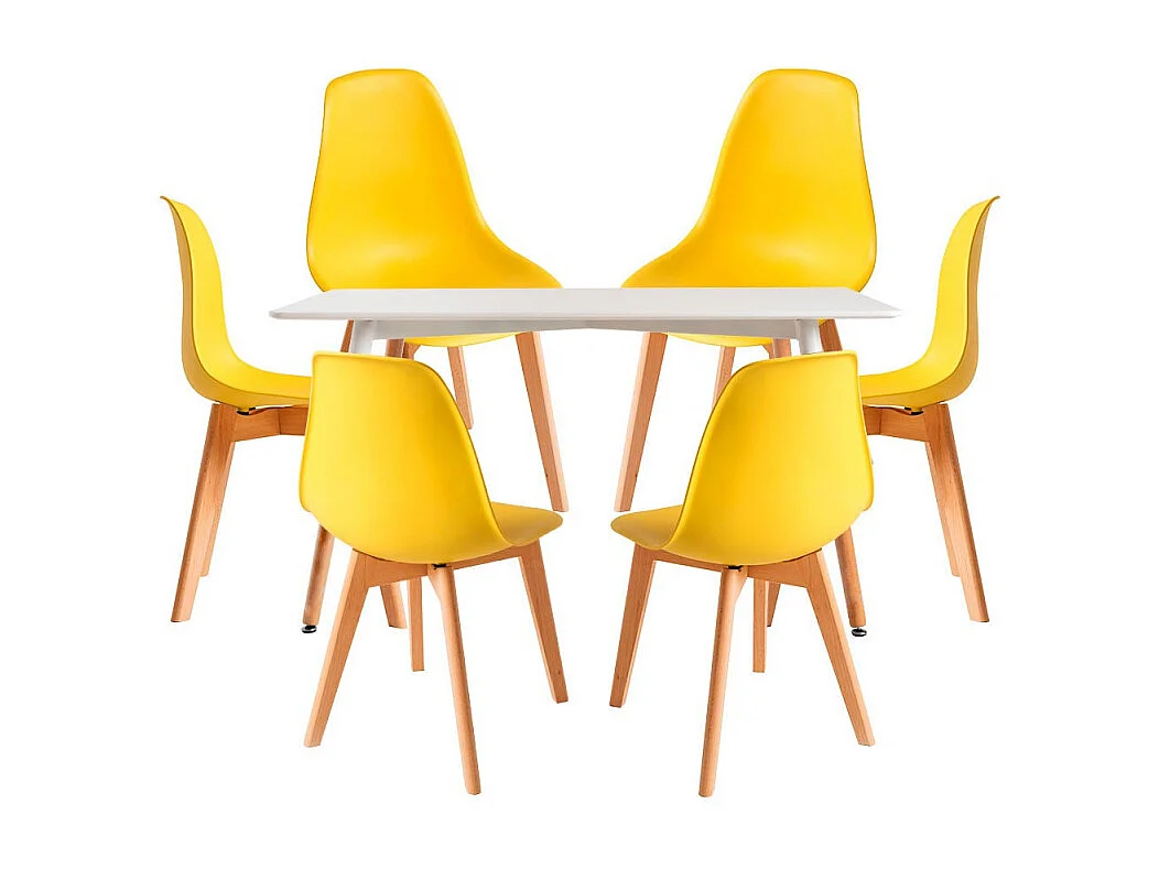 Conjuntos de mesa y sillas - Conjunto Mesa Tower Rectangular 120 x 80 cm Blanca y Pack 6 Sillas Kelen - Amarillo