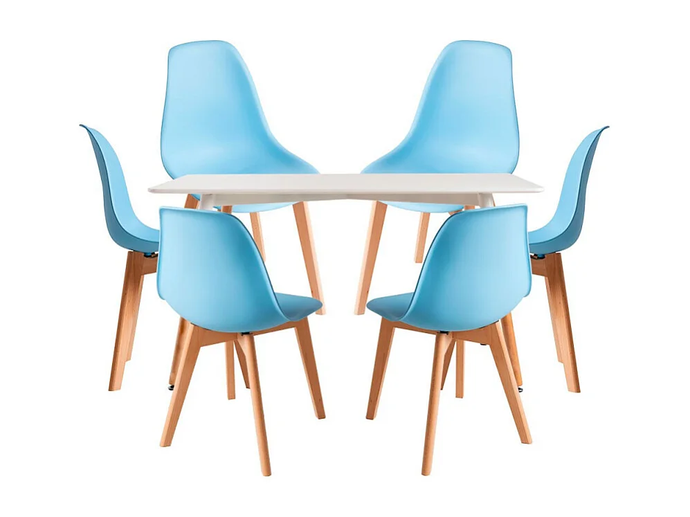 Conjuntos de mesa y sillas - Conjunto Mesa Tower Rectangular 120 x 80 cm Blanca y Pack 6 Sillas Kelen - Azul cielo