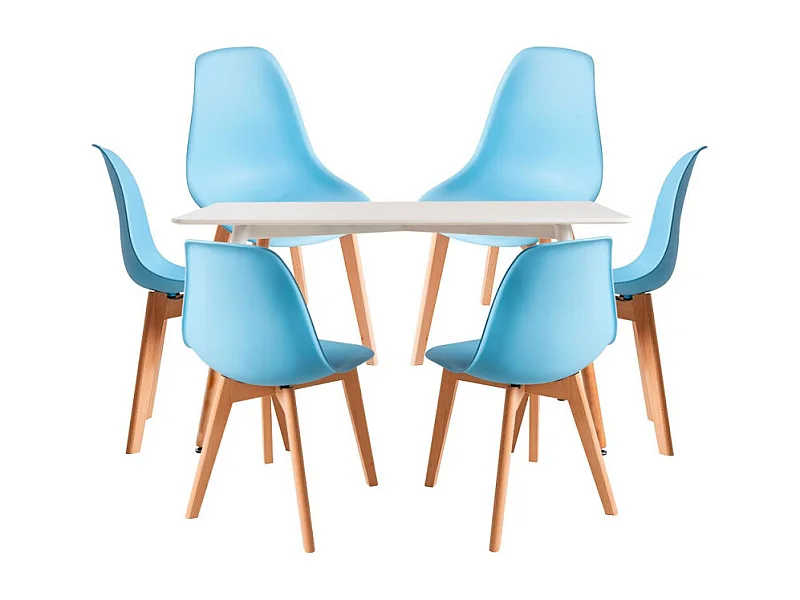 Conjuntos de mesa y sillas - Conjunto Mesa Tower Rectangular 120 x 80 cm Blanca y Pack 6 Sillas Kelen - Azul cielo