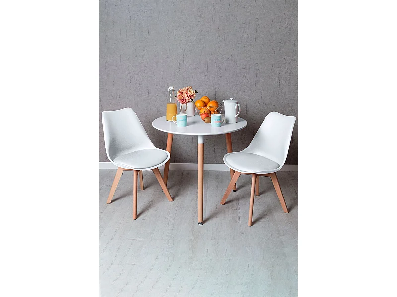 Descuento extra - Conjunto Mesa Tower Redonda 80 cm Blanca y Pack 2 Sillas Synk Basic - Blanco