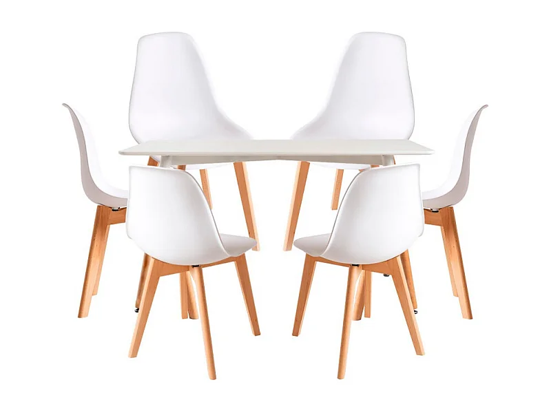 Conjuntos de mesa y sillas - Conjunto Mesa Tower Rectangular 120 x 80 cm Blanca y Pack 6 Sillas Kelen - Blanco