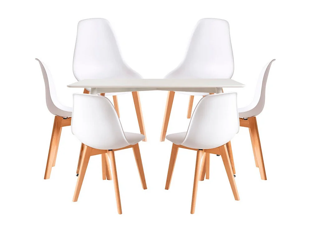 Conjuntos de mesa y sillas - Conjunto Mesa Tower Rectangular 120 x 80 cm Blanca y Pack 6 Sillas Kelen - Blanco
