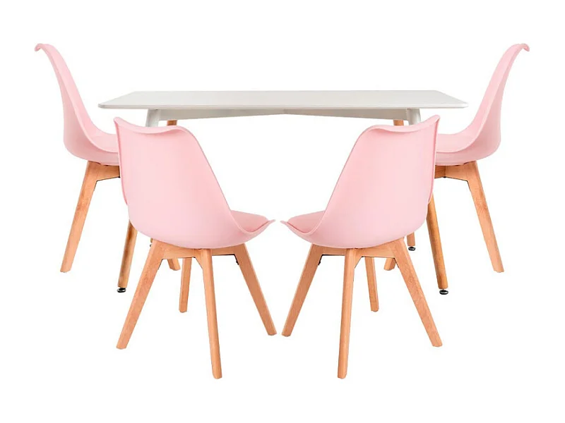 Conjuntos de mesa y sillas - Conjunto Mesa Tower Rectangular 120 x 80 cm Blanca y Pack 4 Sillas Synk Basic - Rosa