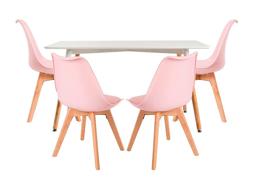Conjuntos de mesa y sillas - Conjunto Mesa Tower Rectangular 120 x 80 cm Blanca y Pack 4 Sillas Synk Basic - Rosa