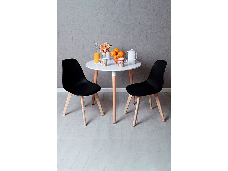 Descuento extra - Conjunto Mesa Tower Redonda 80 cm Blanca y Pack 2 Sillas Kelen - Negro