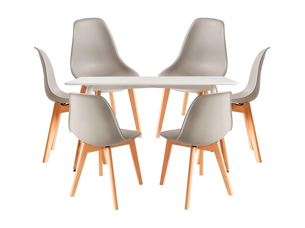 Conjuntos de mesa y sillas - Conjunto Mesa Tower Rectangular 120 x 80 cm Blanca y Pack 6 Sillas Kelen - Gris