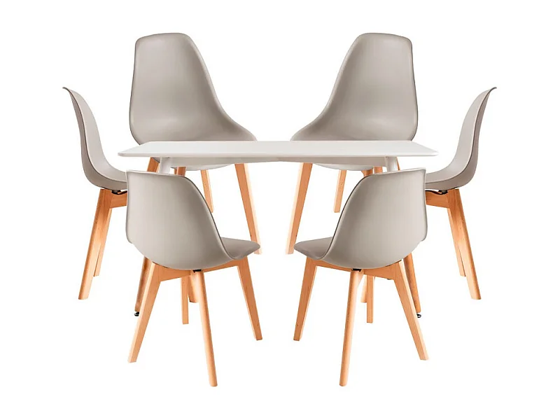 Conjuntos de mesa y sillas - Conjunto Mesa Tower Rectangular 120 x 80 cm Blanca y Pack 6 Sillas Kelen - Gris