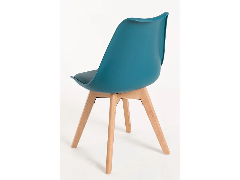 Descuento extra - Conjunto Mesa Tower Redonda 80 cm Blanca y Pack 4 Sillas Synk Basic - Verde azulado