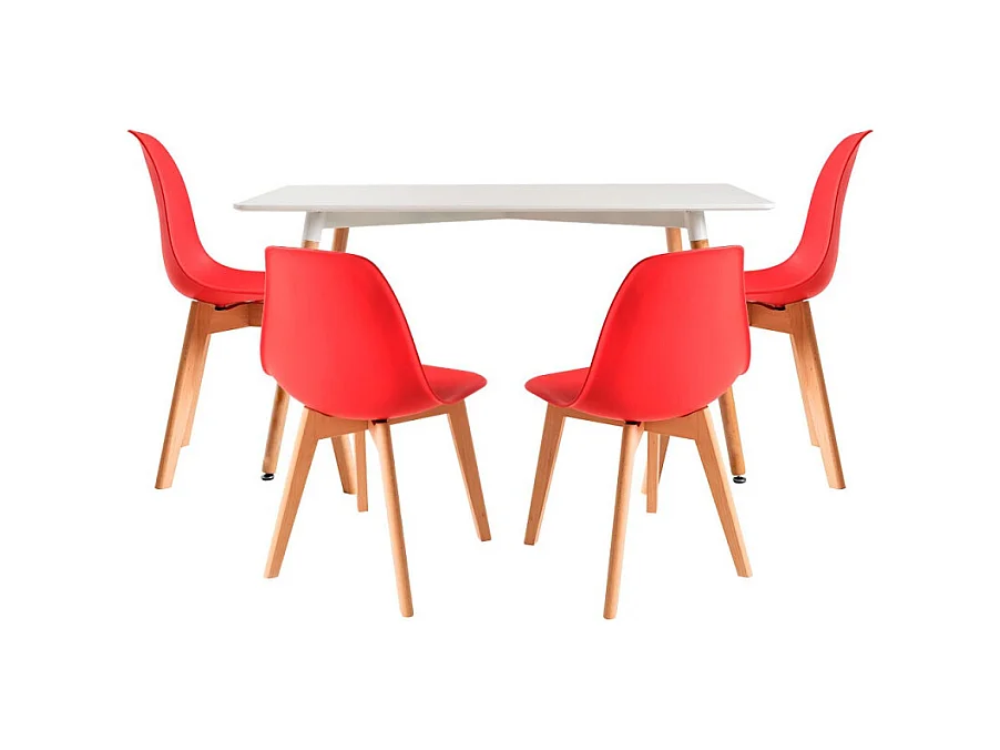 Conjuntos de mesa y sillas - Conjunto Mesa Tower Rectangular 120 x 80 cm Blanca y Pack 4 Sillas Kelen - Rojo