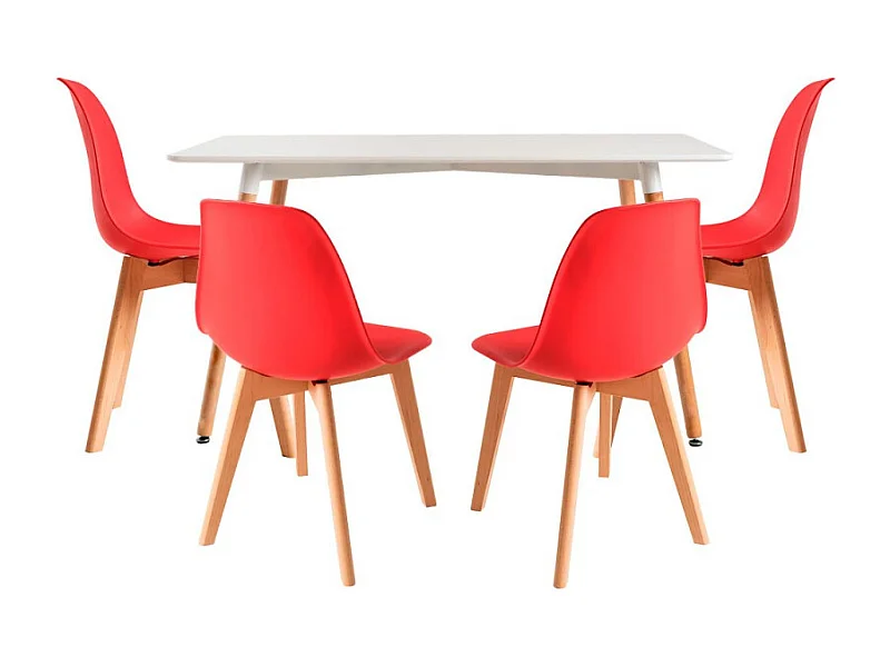 Conjuntos de mesa y sillas - Conjunto Mesa Tower Rectangular 120 x 80 cm Blanca y Pack 4 Sillas Kelen - Rojo