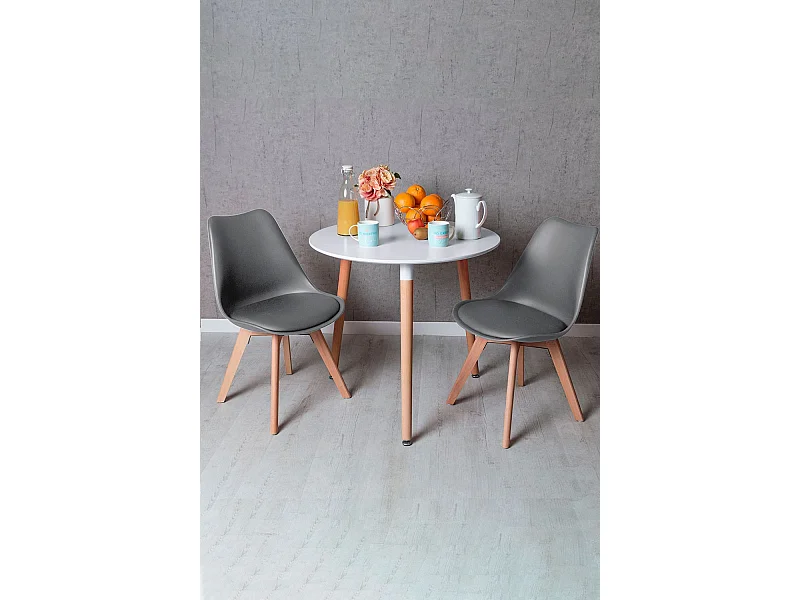 Descuento extra - Conjunto Mesa Tower Redonda 80 cm Blanca y Pack 2 Sillas Synk Basic - Gris