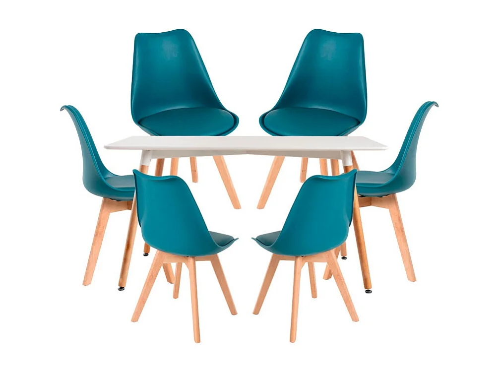 Conjuntos de mesa y sillas - Conjunto Mesa Tower Rectangular 120 x 80 cm Blanca y Pack 6 Sillas Synk Basic - Verde azulado