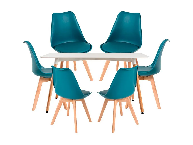 Conjuntos de mesa y sillas - Conjunto Mesa Tower Rectangular 120 x 80 cm Blanca y Pack 6 Sillas Synk Basic - Verde azulado