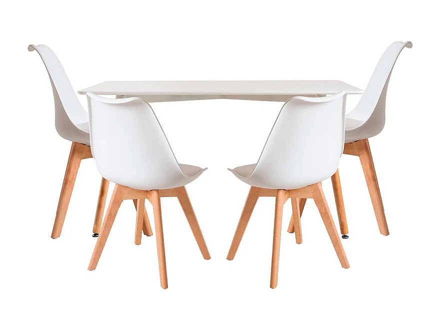 Conjuntos de mesa y sillas - Conjunto Mesa Tower Rectangular 120 x 80 cm Blanca y Pack 4 Sillas Synk Basic - Blanco