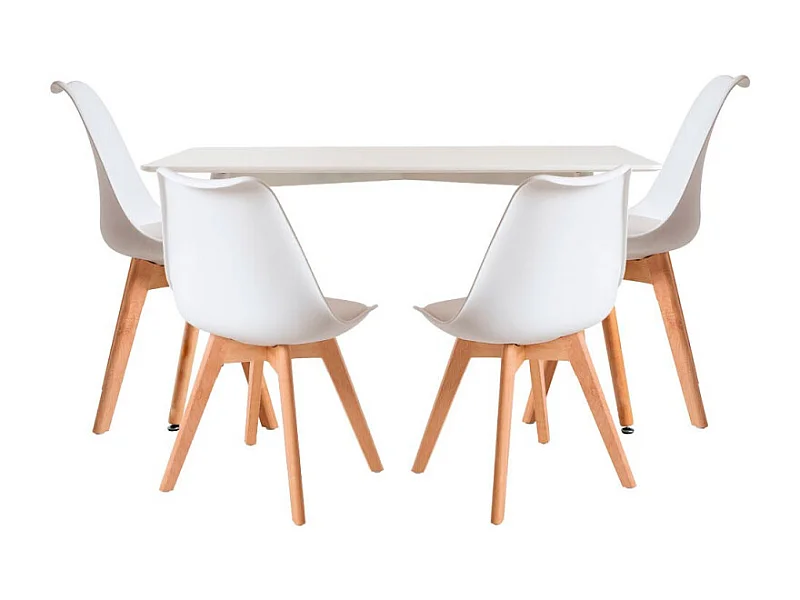 Conjuntos de mesa y sillas - Conjunto Mesa Tower Rectangular 120 x 80 cm Blanca y Pack 4 Sillas Synk Basic - Blanco