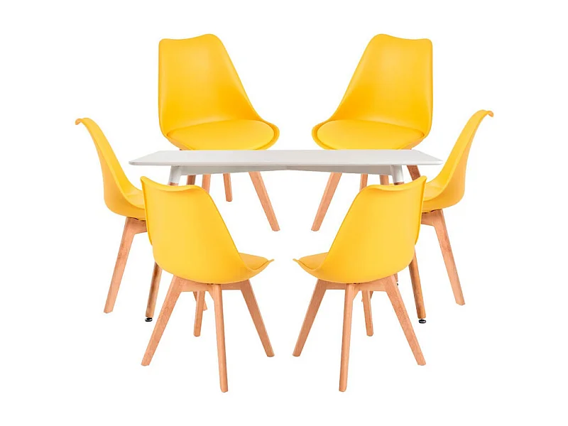 Conjuntos de mesa y sillas - Conjunto Mesa Tower Rectangular 120 x 80 cm Blanca y Pack 6 Sillas Synk Basic - Amarillo