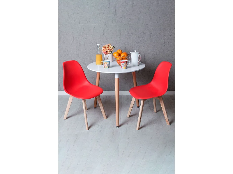 Descuento extra - Conjunto Mesa Tower Redonda 80 cm Blanca y Pack 2 Sillas Kelen - Rojo