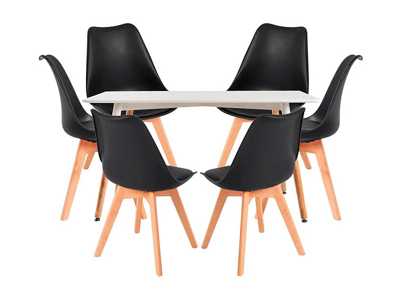 Conjuntos de mesa y sillas - Conjunto Mesa Tower Rectangular 120 x 80 cm Blanca y Pack 6 Sillas Synk Basic - Negro