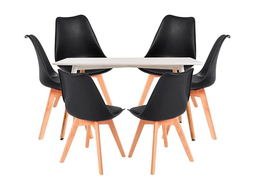 Conjuntos de mesa y sillas - Conjunto Mesa Tower Rectangular 120 x 80 cm Blanca y Pack 6 Sillas Synk Basic - Negro