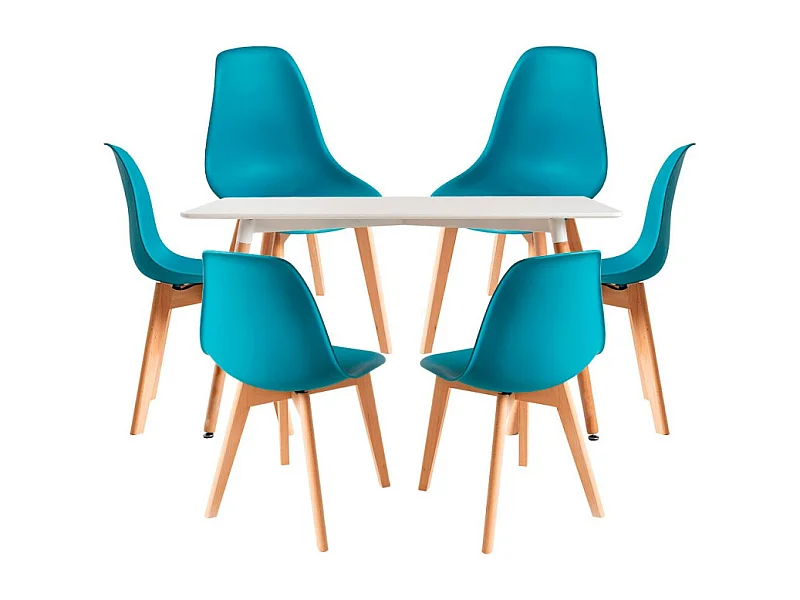 Conjuntos de mesa y sillas - Conjunto Mesa Tower Rectangular 120 x 80 cm Blanca y Pack 6 Sillas Kelen - Verde azulado