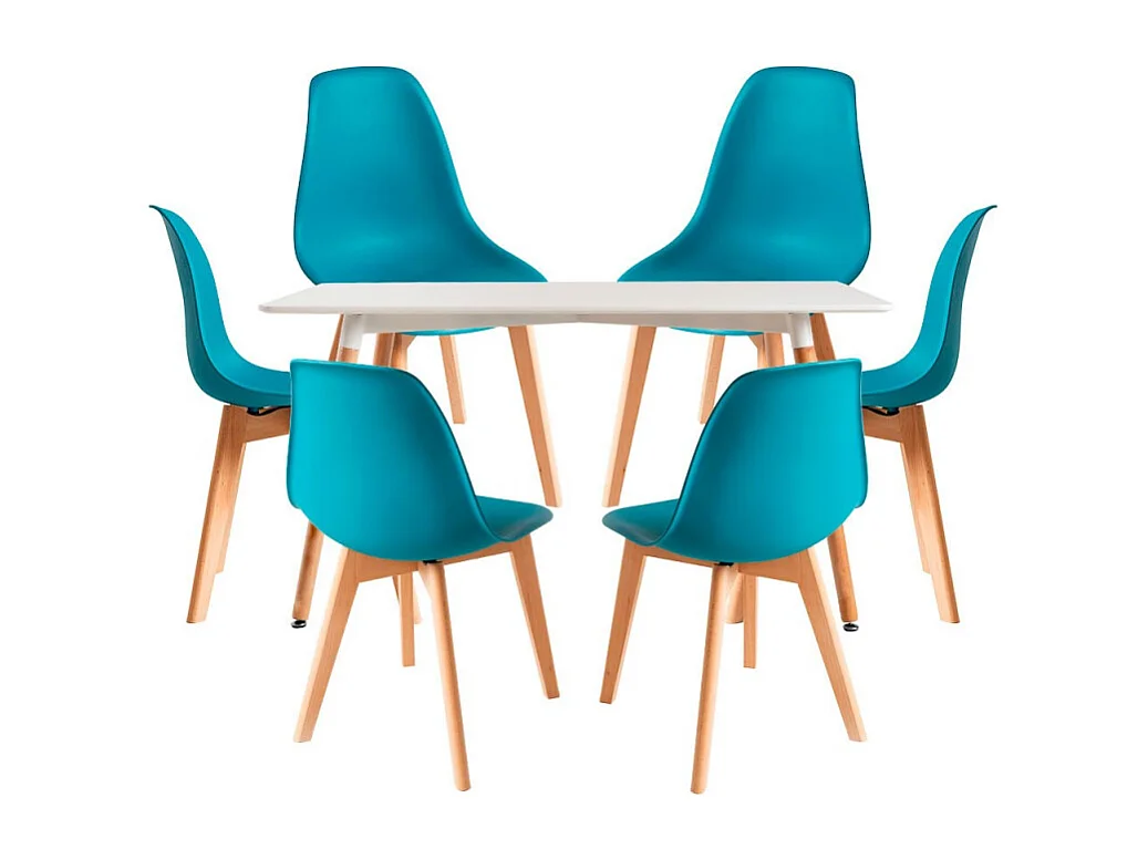 Conjuntos de mesa y sillas - Conjunto Mesa Tower Rectangular 120 x 80 cm Blanca y Pack 6 Sillas Kelen - Verde azulado
