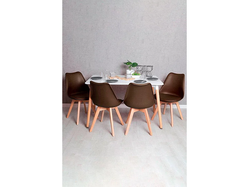 Conjuntos de mesa y sillas - Conjunto Mesa Tower Rectangular 120 x 80 cm Blanca y Pack 4 Sillas Synk Basic - Marrón