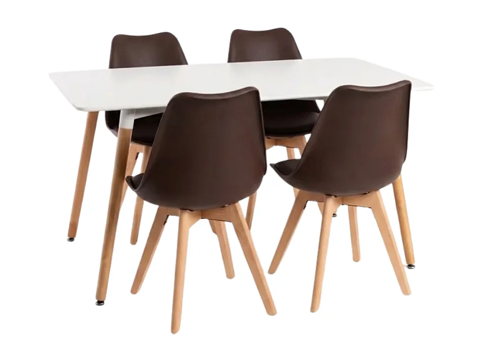 Conjuntos de mesa y sillas - Conjunto Mesa Tower Rectangular 120 x 80 cm Blanca y Pack 4 Sillas Synk Basic - Marrón
