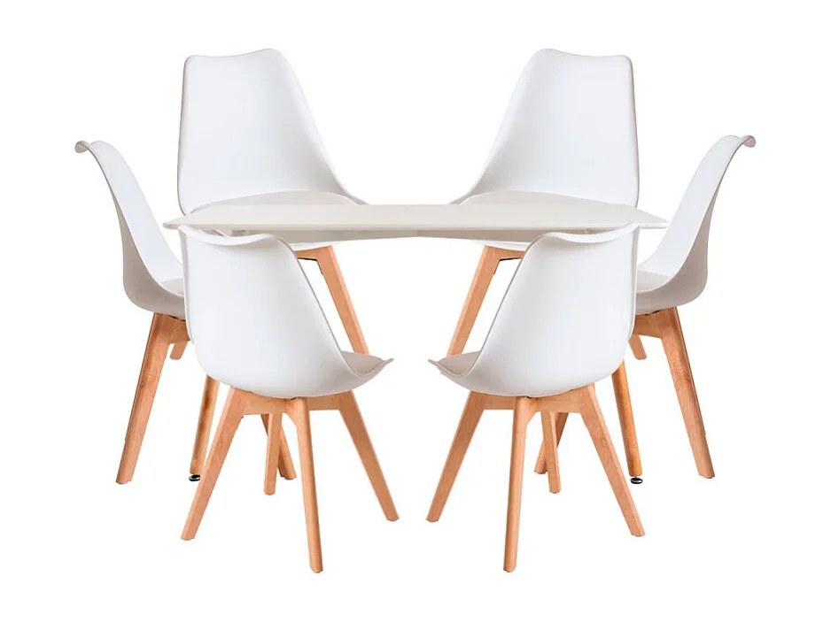 Conjuntos de mesa y sillas - Conjunto Mesa Tower Rectangular 120 x 80 cm Blanca y Pack 6 Sillas Synk Basic - Blanco