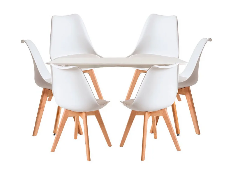 Conjuntos de mesa y sillas - Conjunto Mesa Tower Rectangular 120 x 80 cm Blanca y Pack 6 Sillas Synk Basic - Blanco