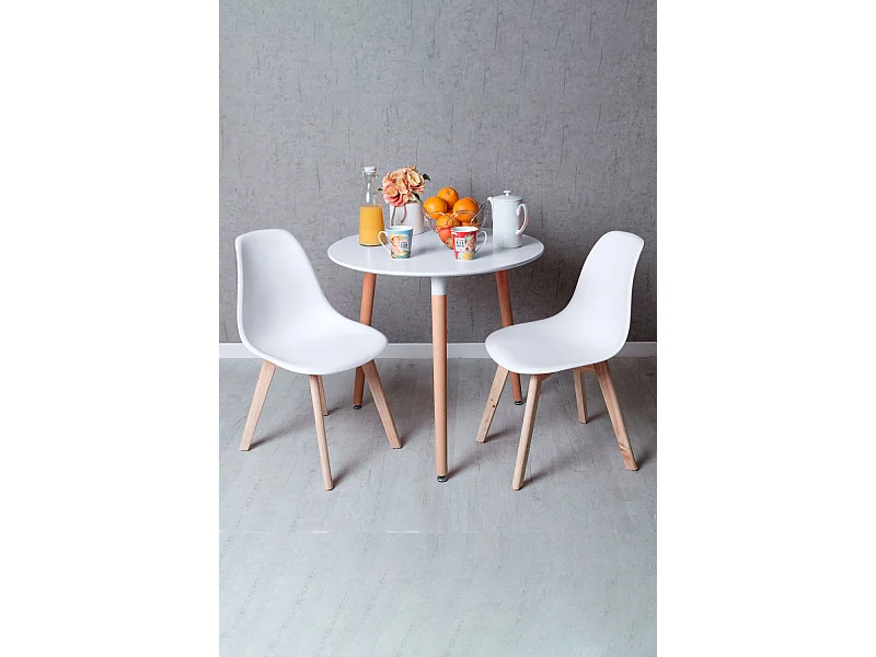 Descuento extra - Conjunto Mesa Tower Redonda 80 cm Blanca y Pack 2 Sillas Kelen - Blanco