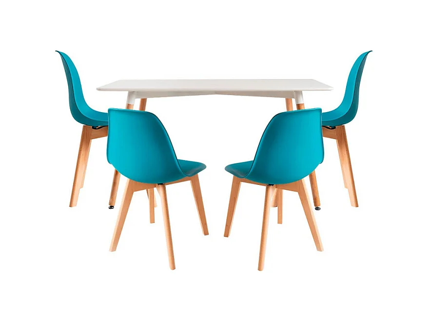 Conjuntos de mesa y sillas - Conjunto Mesa Tower Rectangular 120 x 80 cm Blanca y Pack 4 Sillas Kelen - Verde azulado