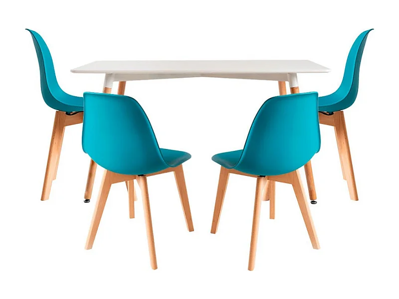 Conjuntos de mesa y sillas - Conjunto Mesa Tower Rectangular 120 x 80 cm Blanca y Pack 4 Sillas Kelen - Verde azulado