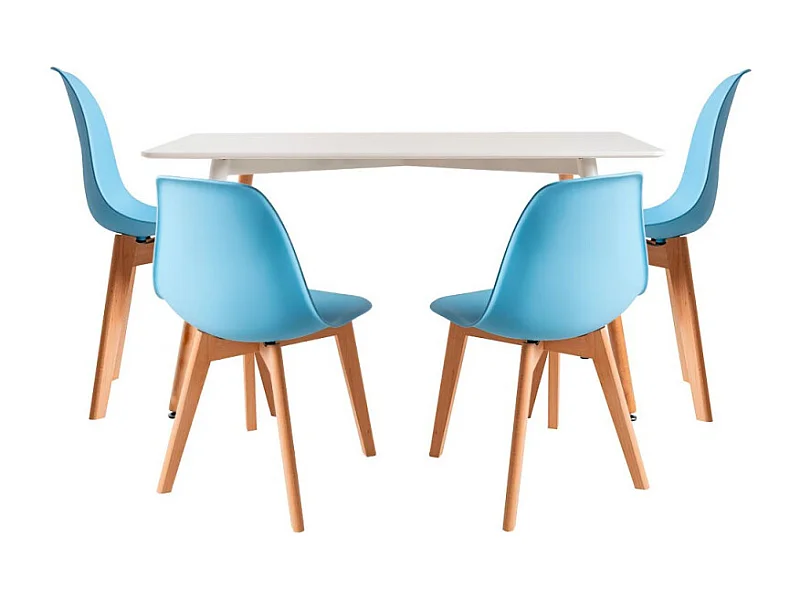 Conjuntos de mesa y sillas - Conjunto Mesa Tower Rectangular 120 x 80 cm Blanca y Pack 4 Sillas Kelen - Azul cielo
