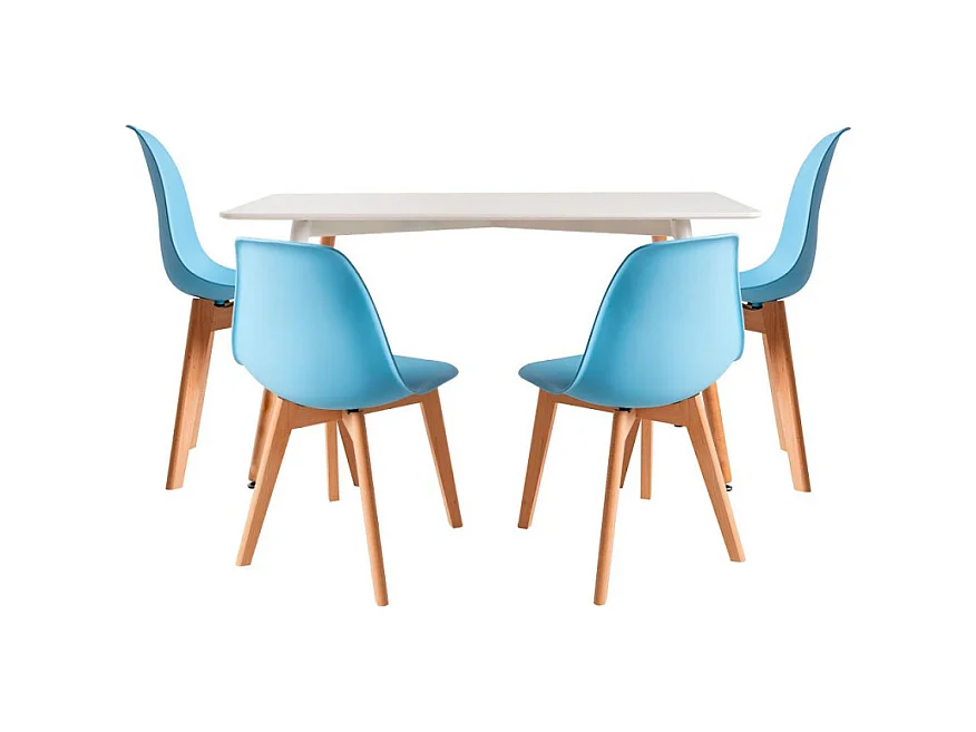 Conjuntos de mesa y sillas - Conjunto Mesa Tower Rectangular 120 x 80 cm Blanca y Pack 4 Sillas Kelen - Azul cielo