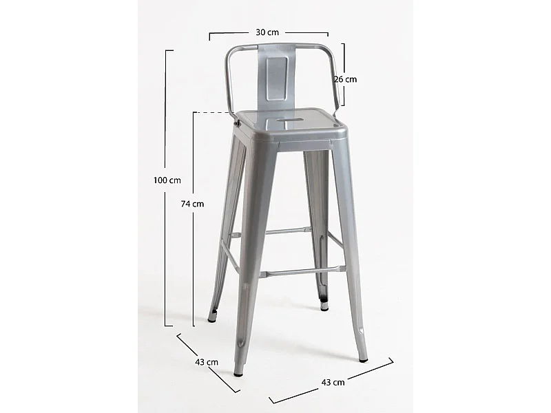 Lote de 6 Taburetes Torix Respaldo - Gris metalizado