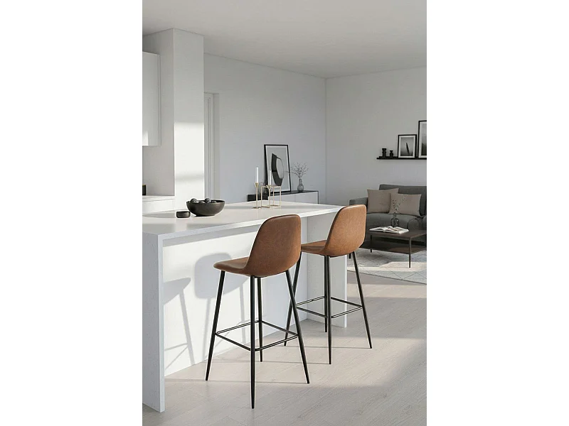 Taburetes Cocina - Taburete Black Teok Polipiel - Marrón Vintage