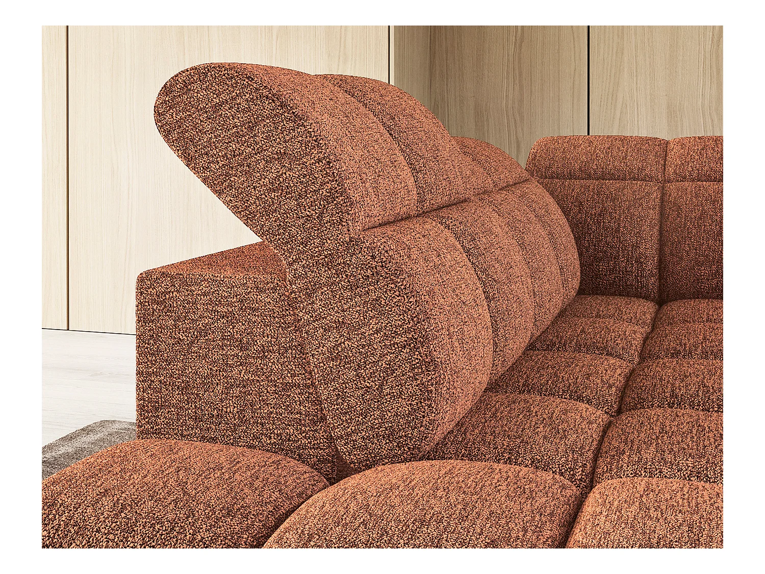 Canapé d’angle tissu Boboon – Convertible et coffre-Couleur Orange chiné-angle gauche