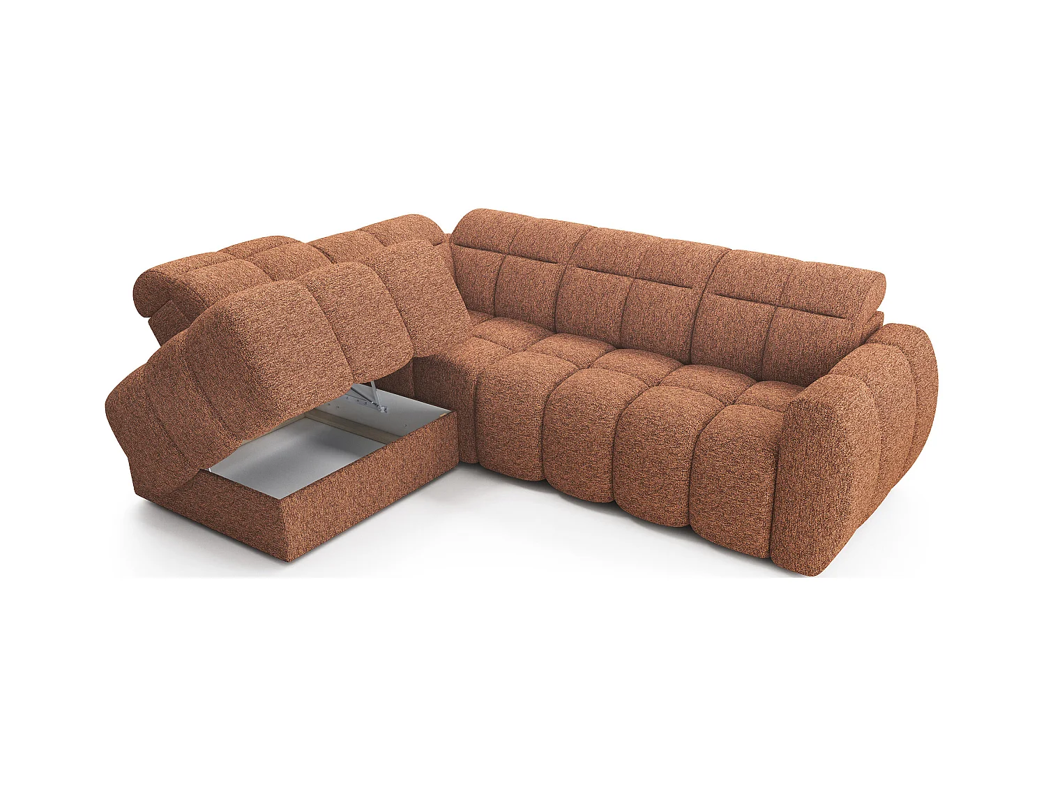 Canapé d’angle tissu Boboon – Convertible et coffre-Couleur Orange chiné-angle gauche