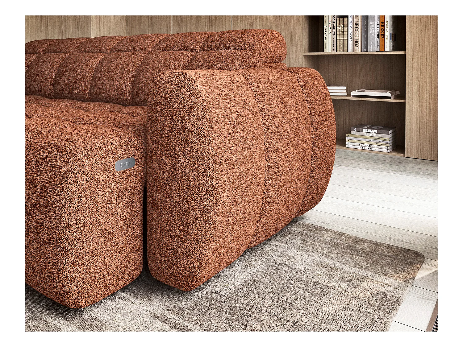 Canapé d’angle tissu Boboon – Convertible et coffre-Couleur Orange chiné-angle gauche