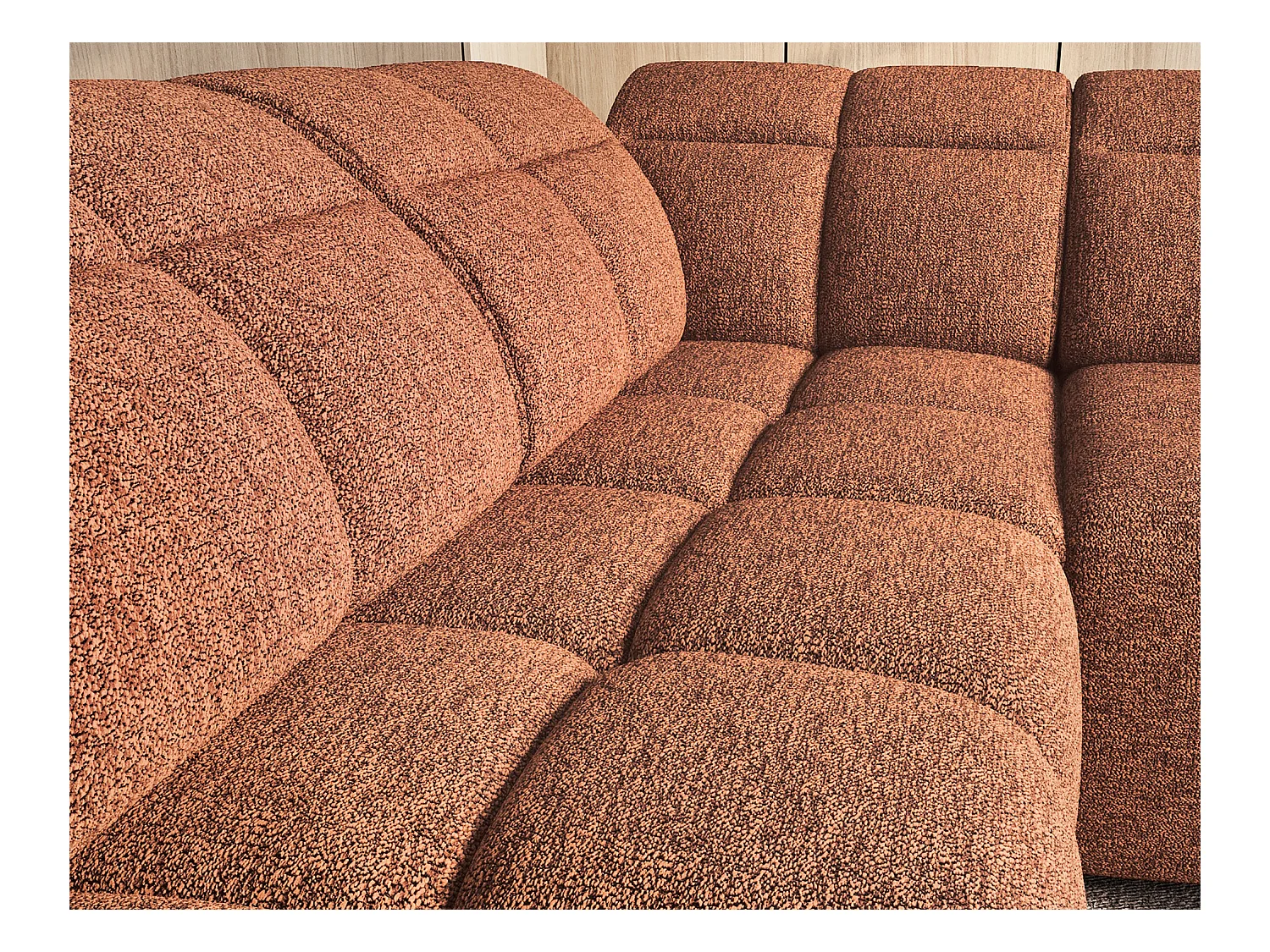 Canapé d’angle tissu Boboon – Convertible et coffre-Couleur Orange chiné-angle gauche