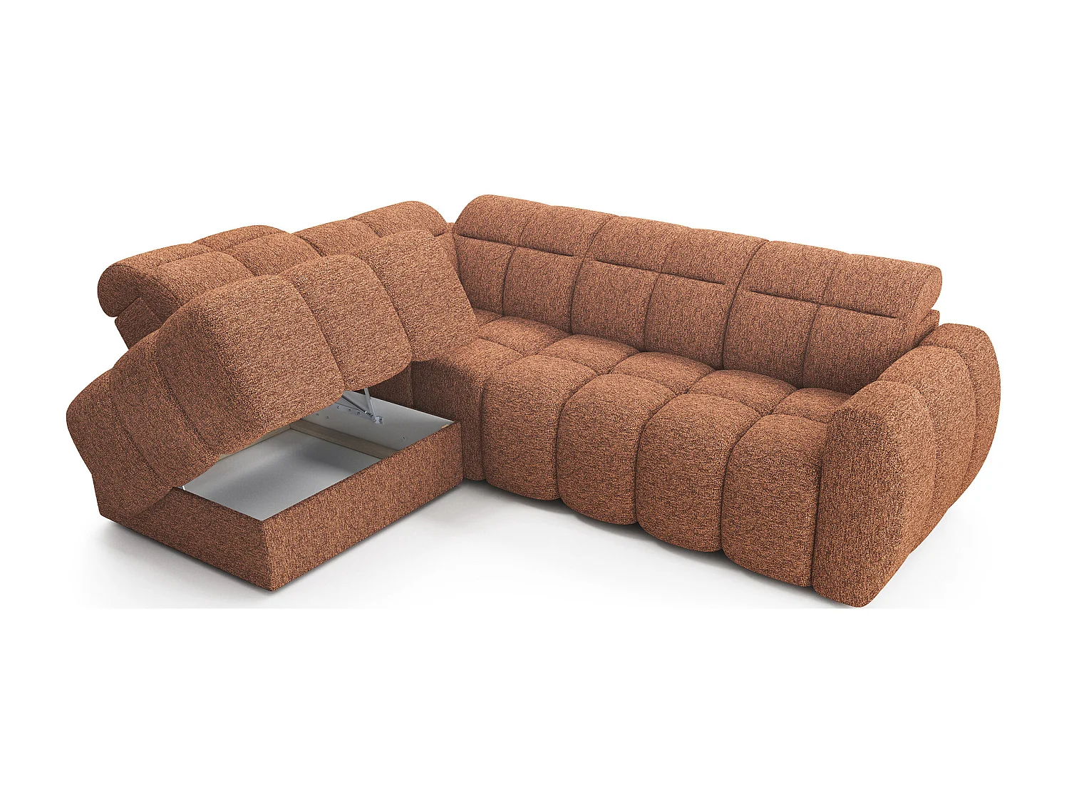 Canapé d’angle tissu Boboon – Convertible et coffre-Couleur Orange chiné-angle gauche