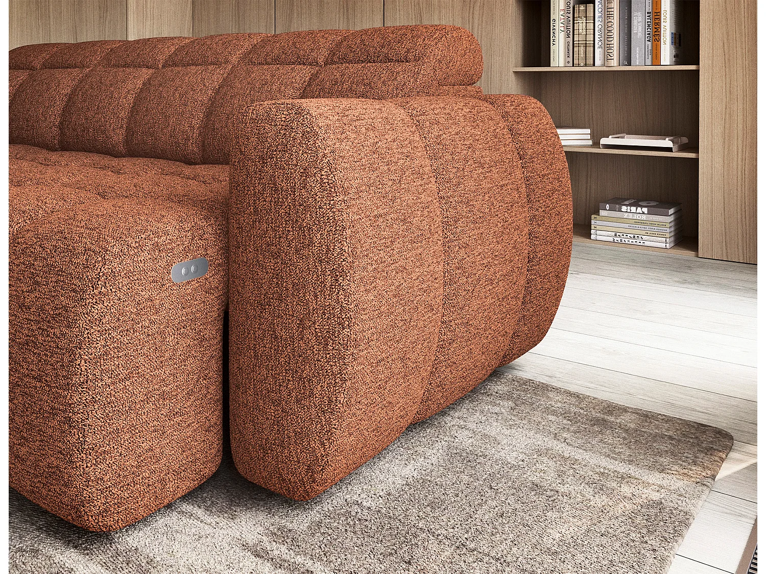 Canapé d’angle tissu Boboon – Convertible et coffre-Couleur Orange chiné-angle gauche