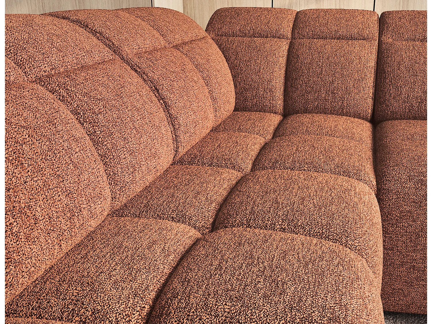 Canapé d’angle tissu Boboon – Convertible et coffre-Couleur Orange chiné-angle gauche