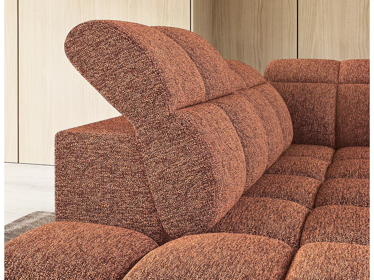 Canapé d’angle tissu Boboon – Convertible et coffre-Couleur Orange chiné-angle gauche