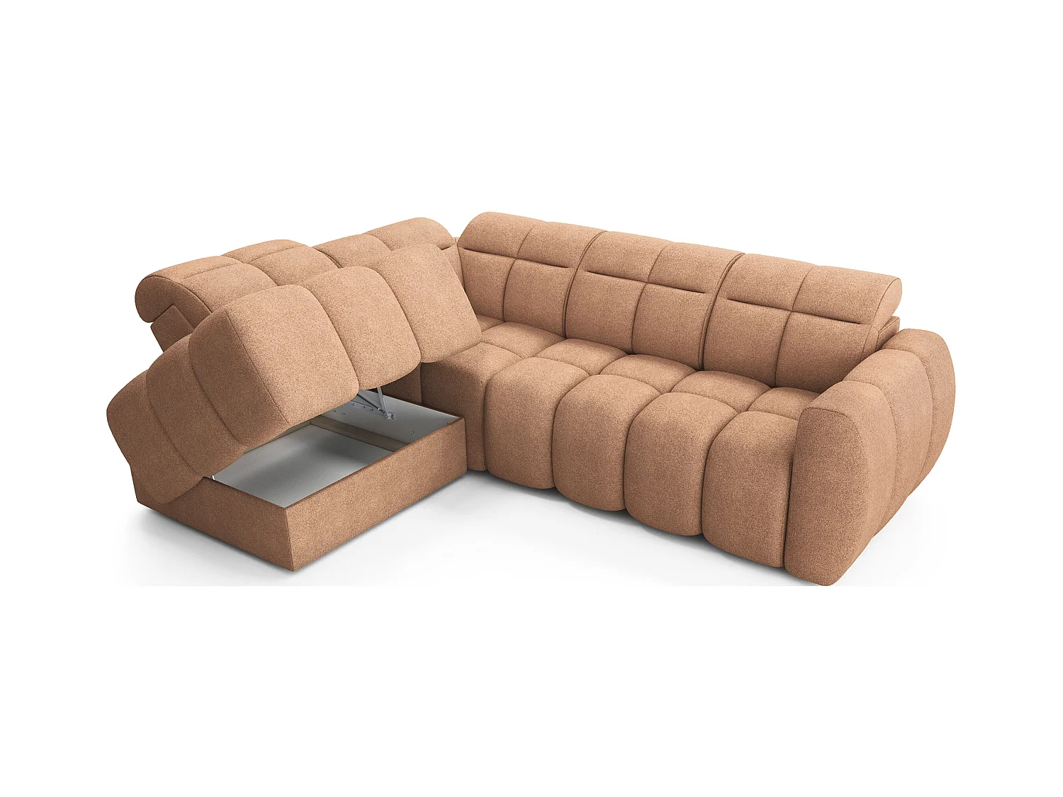 Canapé d’angle tissu Boboon – Convertible et coffre-Couleur Orange-angle gauche