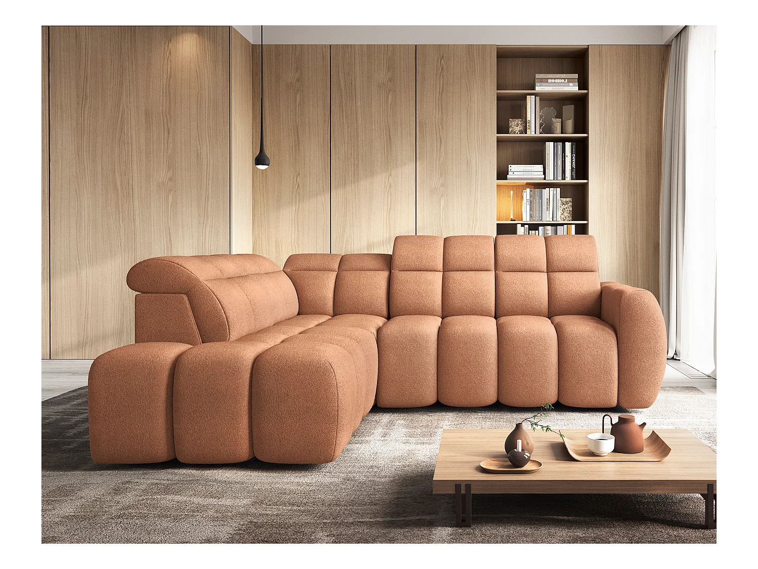 Canapé d’angle tissu Boboon – Convertible et coffre-Couleur Orange-angle gauche