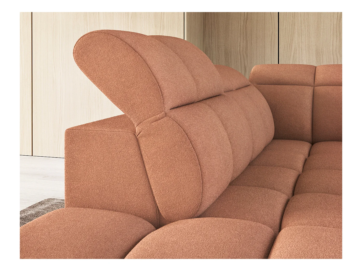 Canapé d’angle tissu Boboon – Convertible et coffre-Couleur Orange-angle gauche