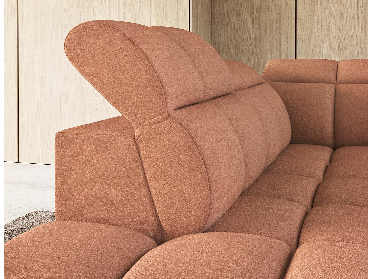 Canapé d’angle tissu Boboon – Convertible et coffre-Couleur Orange-angle gauche