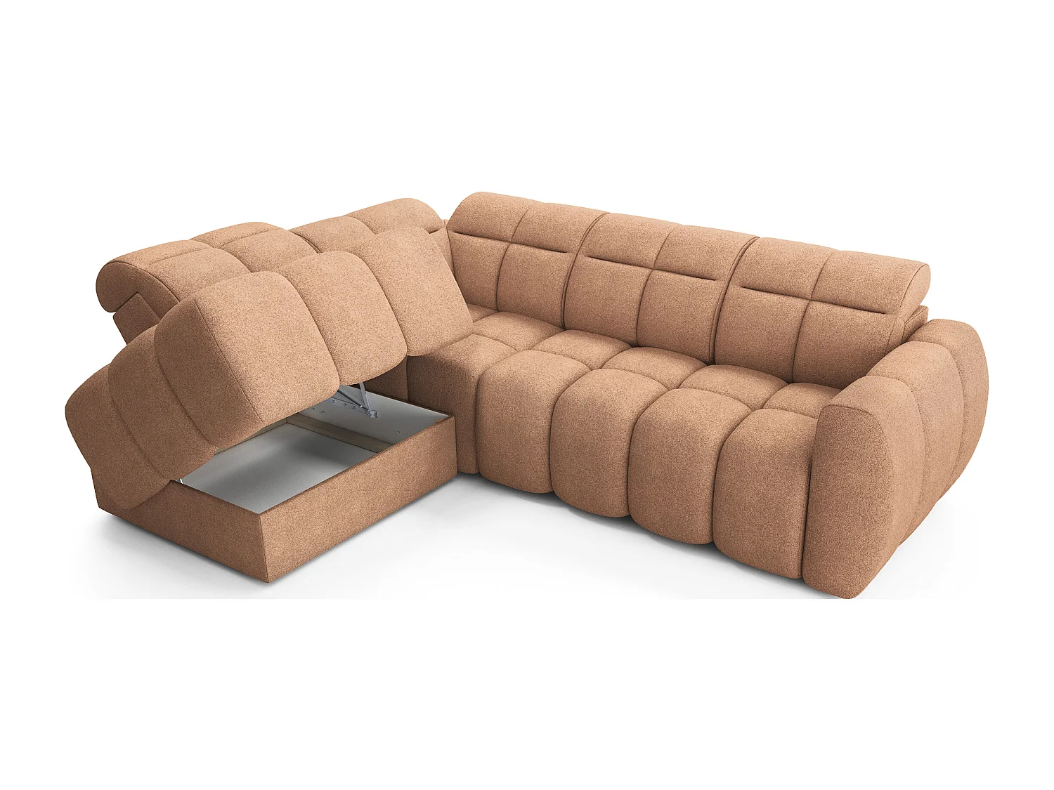 Canapé d’angle convertible 4 places tissu BOBOON 258cm – Coffre de rangement-Orange-angle gauche